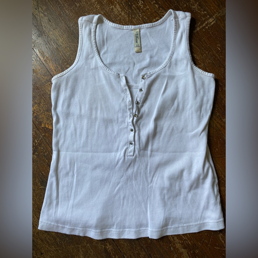 L.A. Blues White Fitted Ribbed Tank Top w/ Rhinestone Buttons Size 14/16